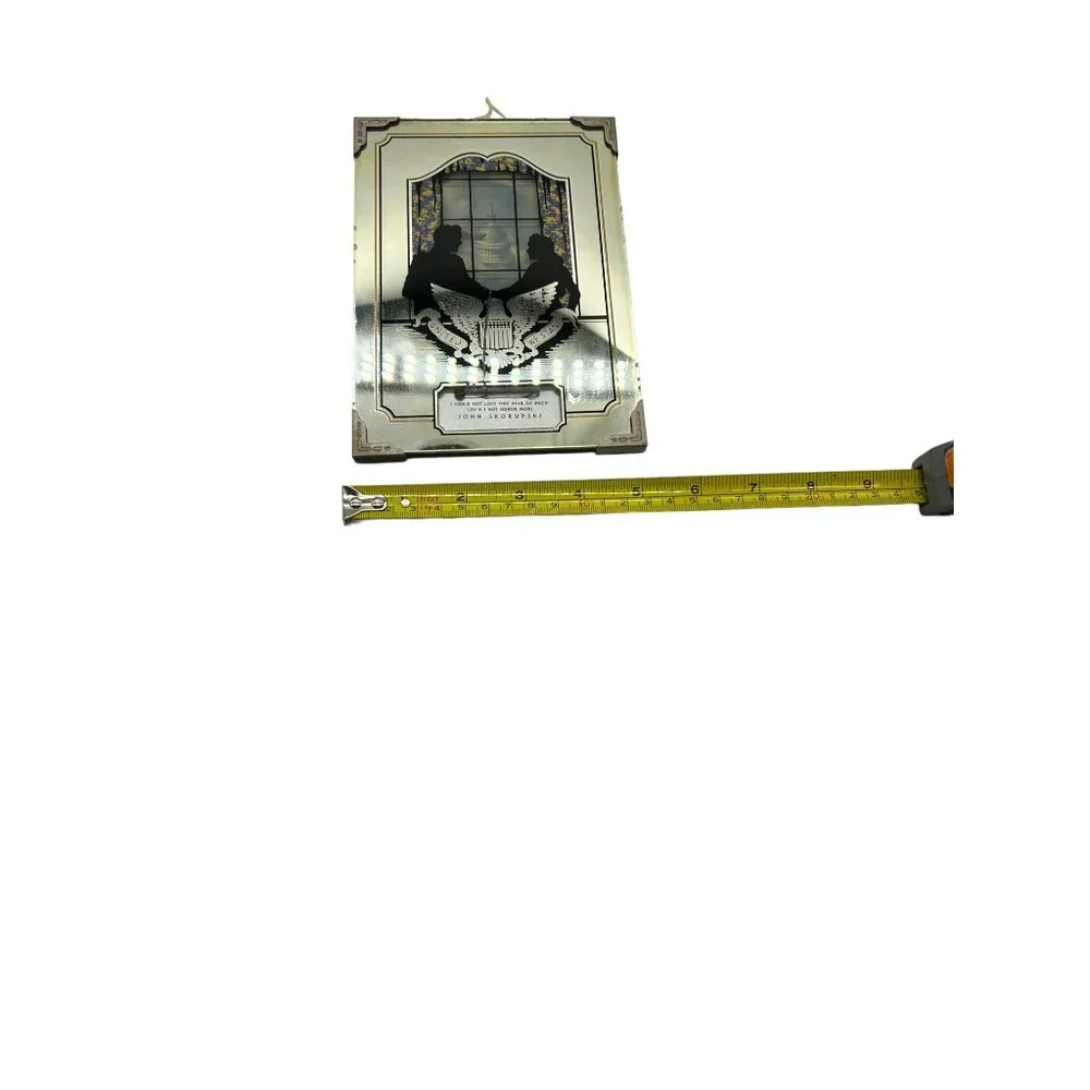 Vintage Silhouette Reverse Painting Couple White House Eagle Thermometer 4 3/4